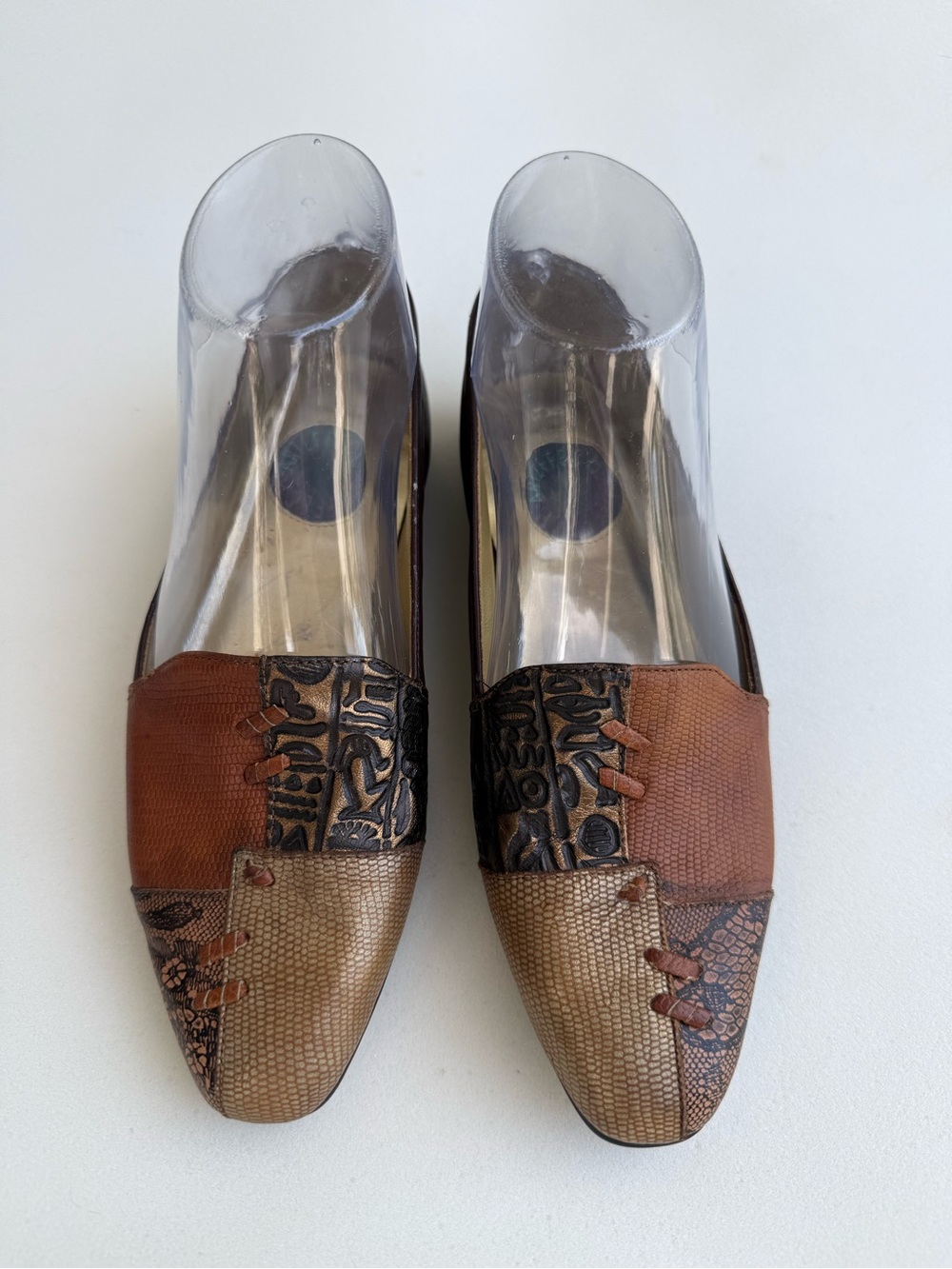 Vintage Art Effects Leather Loafers Women’s 6.5M Patchwork Geometric Design